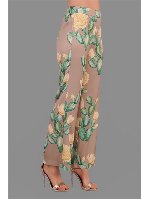 Pantalone in raso fantasia Manuela Riva | PT 26/0871TORTORA/GIALLO